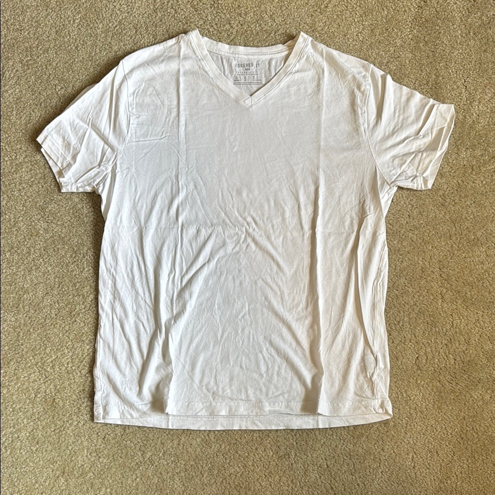 Forever 21 White V-Neck Tee